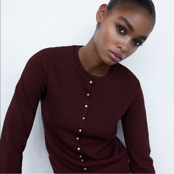 Zara Sweaters - Zara Jewel Button Textured Cardigan